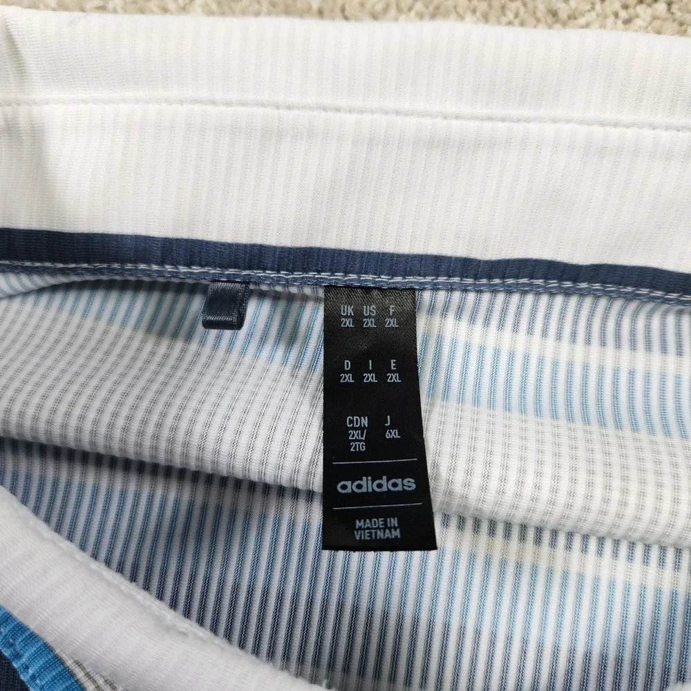 Adidas‎ Polo Men 2XL Peformance Heat Ready Pinehurst Golf Striped Blue Quick Dry